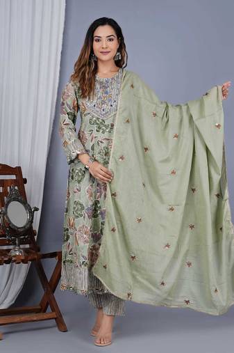 Grey colour designer cotton fabric style fancy ceremonial wedding readymade suit
