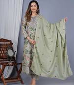 Grey colour designer cotton fabric style fancy ceremonial wedding readymade suit