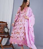 Pink colour designer cotton fabric style fancy ceremonial wedding readymade suit