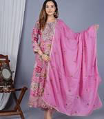 Pink colour designer cotton fabric style fancy ceremonial wedding readymade suit