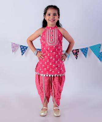 Red cotton kurta with dhoti ethnic set 2