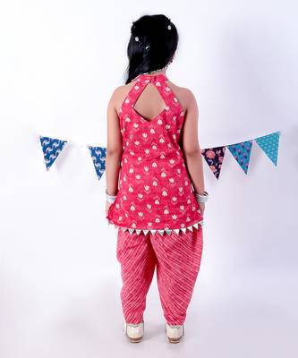 Red cotton kurta with dhoti ethnic set 3