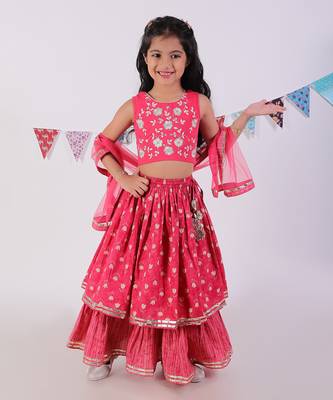 Red cotton lehanga and choli with dupata ethnic set 1