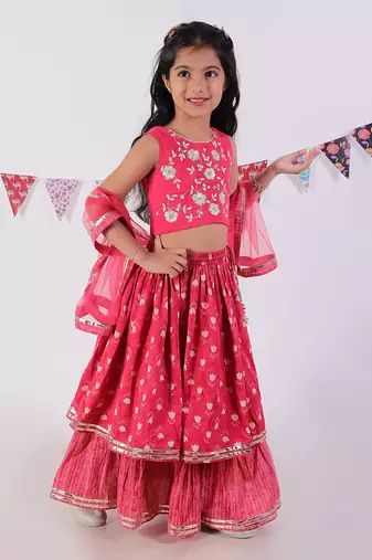 Red cotton lehanga and choli with dupata ethnic set