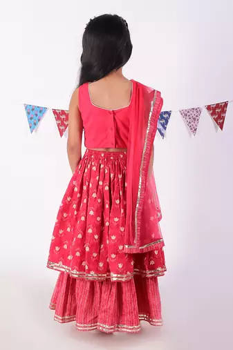 Red cotton lehanga and choli with dupata ethnic set