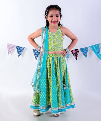Green cotton lehanga and choli with dupata ethnic set 2