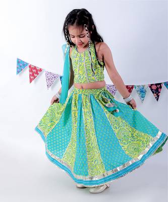 Green cotton lehanga and choli with dupata ethnic set 3