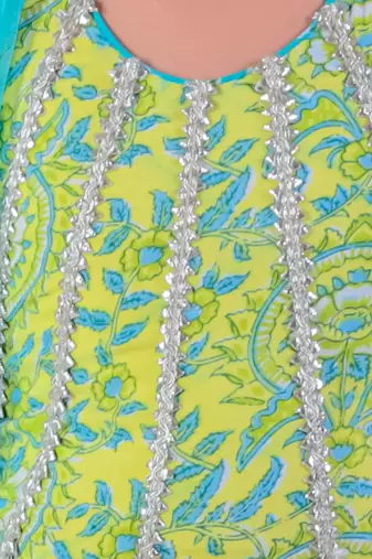 Green cotton lehanga and choli with dupata ethnic set