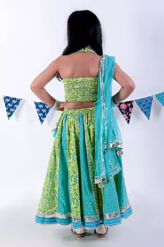 Green cotton lehanga and choli with dupata ethnic set