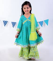 Green cotton kurta with sharara with dupata ethnic set