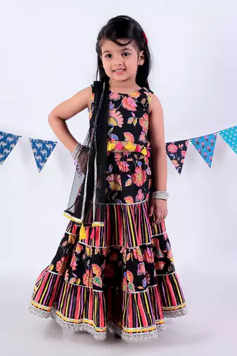 Black cotton lehanga and choli with dupata ethnic set