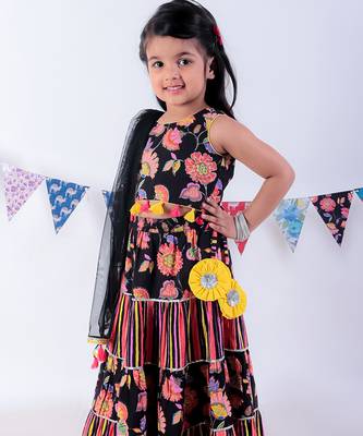 Black cotton lehanga and choli with dupata ethnic set 3