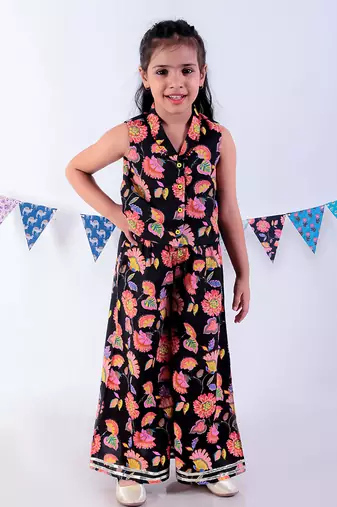 Black cotton top with pant co-ordinate ethnic set