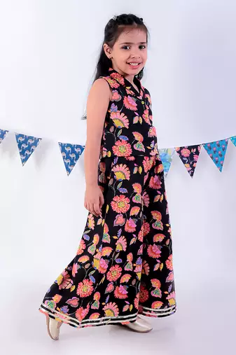 Black cotton top with pant co-ordinate ethnic set