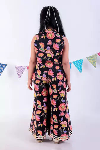 Black cotton top with pant co-ordinate ethnic set