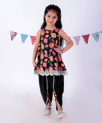 Black cotton kurta with dhoti ethnic set 2