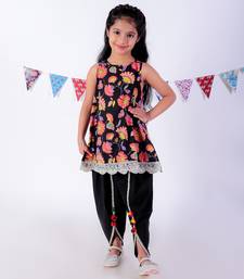 Black cotton kurta with dhoti ethnic set