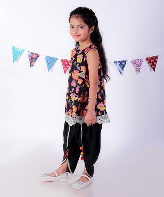 Black cotton kurta with dhoti ethnic set 3