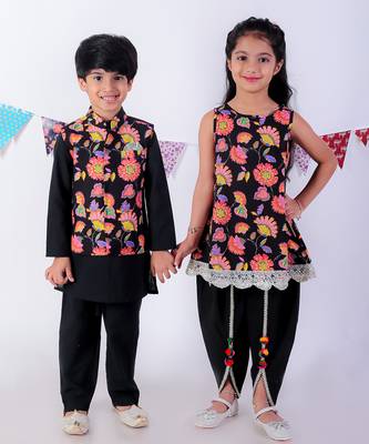 Black cotton kurta with dhoti ethnic set 6
