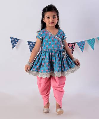 Blue cotton kurta with dhoti ethnic set 2