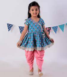 Blue cotton kurta with dhoti ethnic set