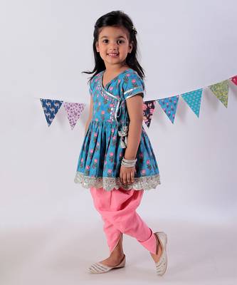 Blue cotton kurta with dhoti ethnic set 3