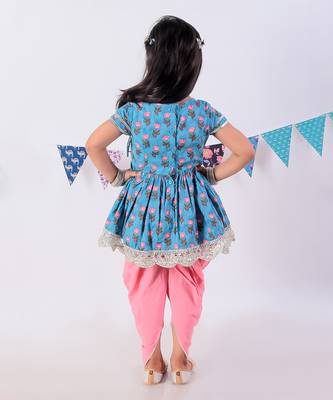 Blue cotton kurta with dhoti ethnic set 4