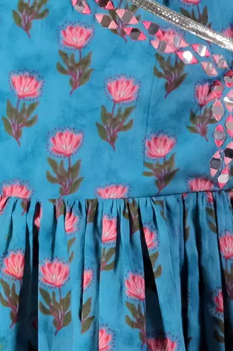 Blue cotton kurta with dhoti ethnic set
