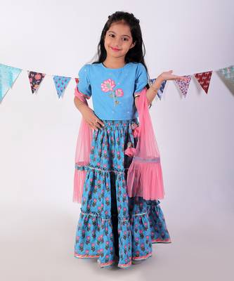 Blue cotton lehanga and choli with dupata ethnic set 2