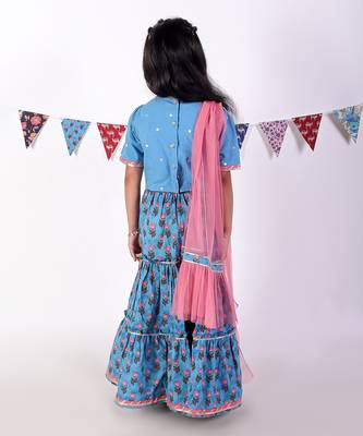 Blue cotton lehanga and choli with dupata ethnic set 4
