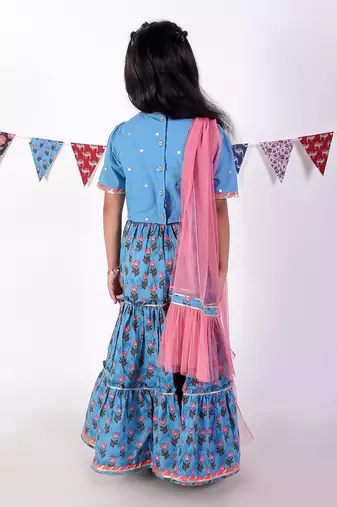 Blue cotton lehanga and choli with dupata ethnic set