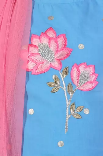 Blue cotton lehanga and choli with dupata ethnic set