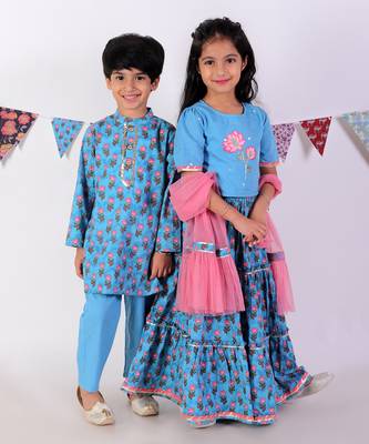 Blue cotton lehanga and choli with dupata ethnic set 6