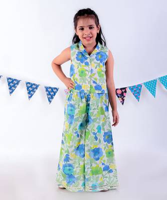 Green cotton top with pant co-ordinate ethnic set 2