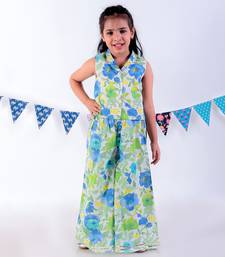 Green cotton top with pant co-ordinate ethnic set
