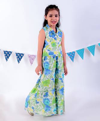 Green cotton top with pant co-ordinate ethnic set 3
