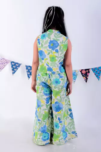 Green cotton top with pant co-ordinate ethnic set