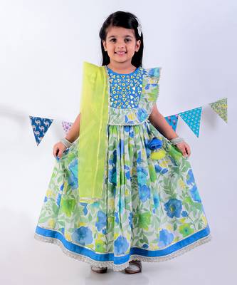 Green cotton lehanga and choli with dupata ethnic set 2