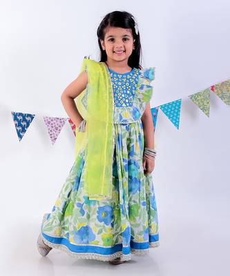 Green cotton lehanga and choli with dupata ethnic set 3