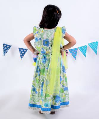 Green cotton lehanga and choli with dupata ethnic set 4