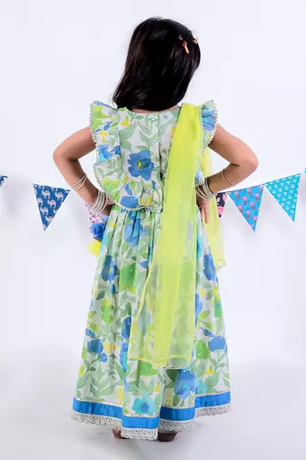 Green cotton lehanga and choli with dupata ethnic set