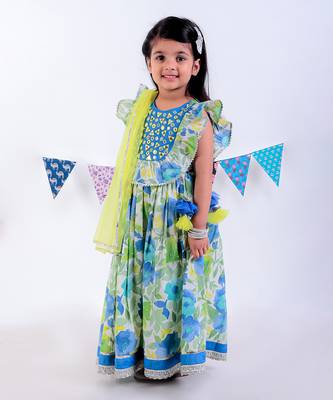 Green cotton lehanga and choli with dupata ethnic set 5