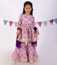 Lavender cotton kurta with sharara with dupata ethnic set
