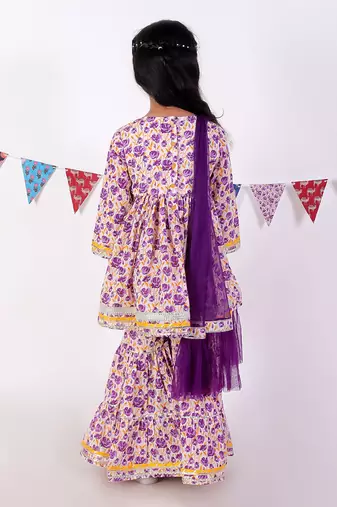 Lavender cotton kurta with sharara with dupata ethnic set
