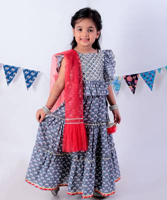 Grey cotton lehanga and choli with dupata ethnic set 2