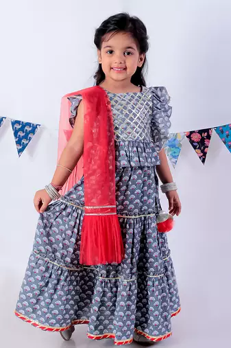 Grey cotton lehanga and choli with dupata ethnic set