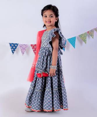 Grey cotton lehanga and choli with dupata ethnic set 3
