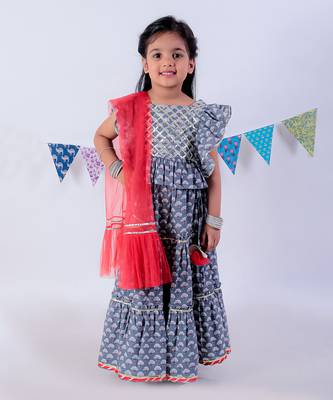 Grey cotton lehanga and choli with dupata ethnic set 4