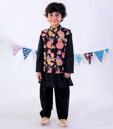 Black kurta and pyjama with jacket ethnic set