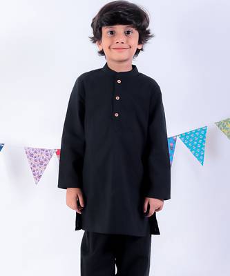 Black kurta and pyjama with jacket ethnic set 5